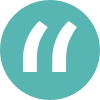 Blue circular icon with white quotation marks symbol in the center
